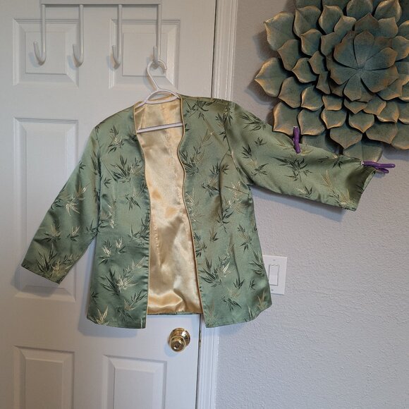 American Vintage Jackets & Blazers - Handmade Chinoserie | Asian Jacket |  Jade Brocade w/ Gold Reversible Open front